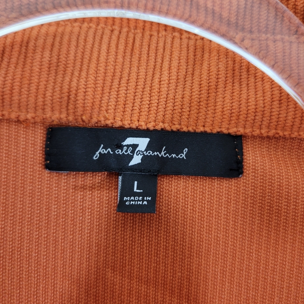 7 FOR ALL MANKIND rust colored corduroy puff sleeve button front jacket dress - Picture 7 of 11